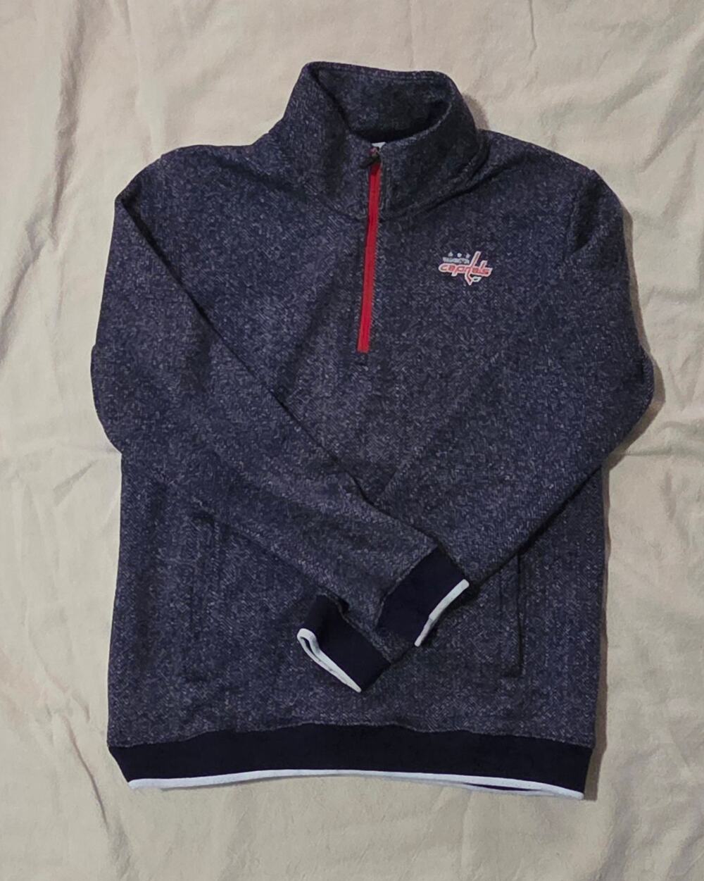 NHL Washington Capitals Men's Small Quarter-Zip Fleece Pullover - Navy Blue/Red